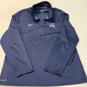 Nike Men XL Team USA‎ Dri Fit Mens Training 1/4 Zip Pullover Navy Blue